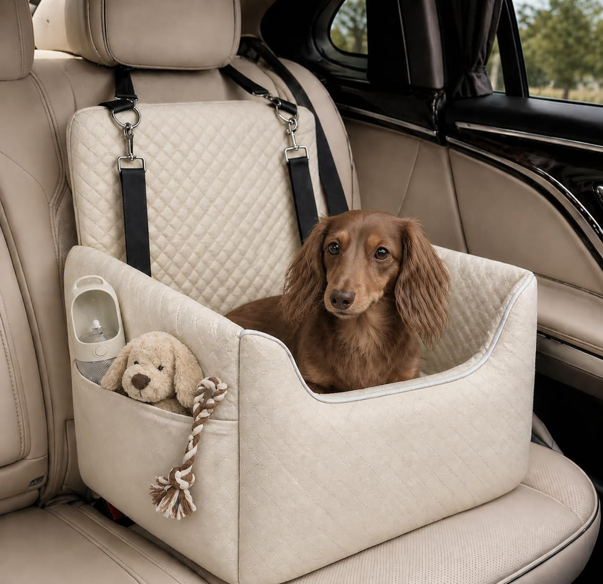 ALL GOOD PET SUPPLIES Dog Car Seat for Small/Medium Dogs Under – Essentials for Dogs - Ivory White