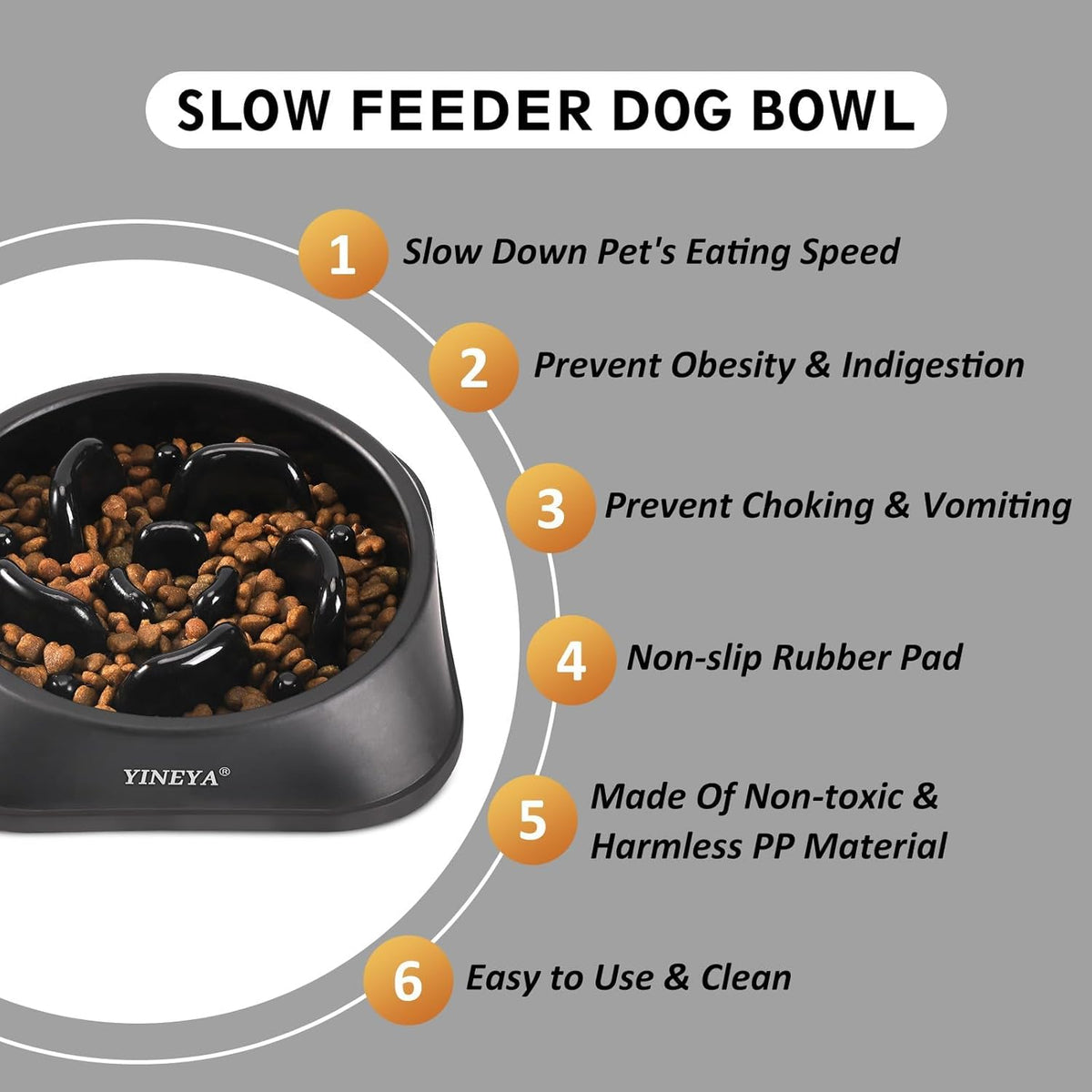 YINEYA Slow Feeder Dog Bowl for Medium Dogs - Medium / G - Black - image 2