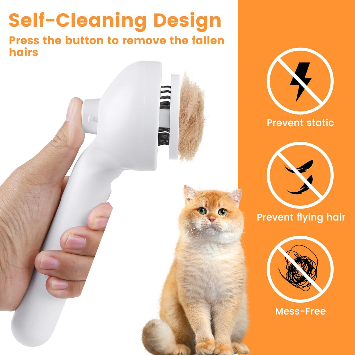3-in-1 Self Cleaning Cat Brush for Indoor Cats & Dogs Shedding - White - image 4