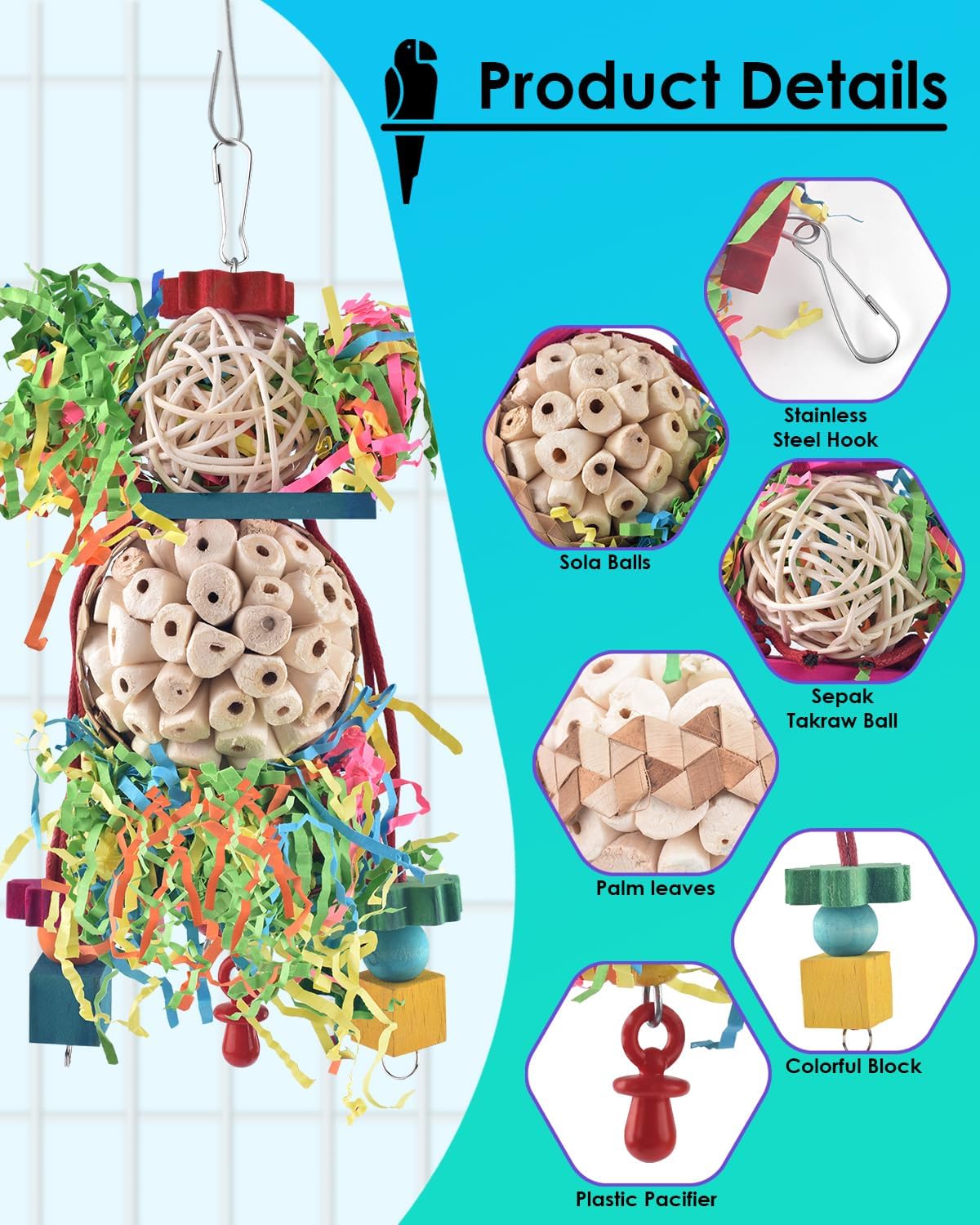 Bissap 2PCS Conure Toys, Foraging Bird Chew Sola Balls Toy for Small Parrot – Essentials for Birds - 2 PCS - image 3