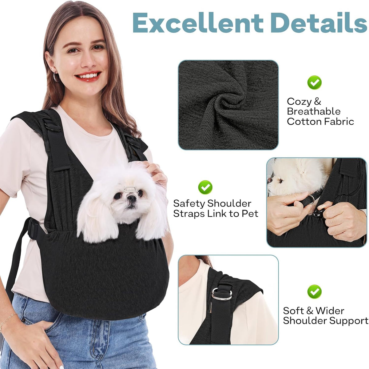 Supet Dog Sling Carrier for Small Pet - Black / Regular (0-7 LBS) - image 3