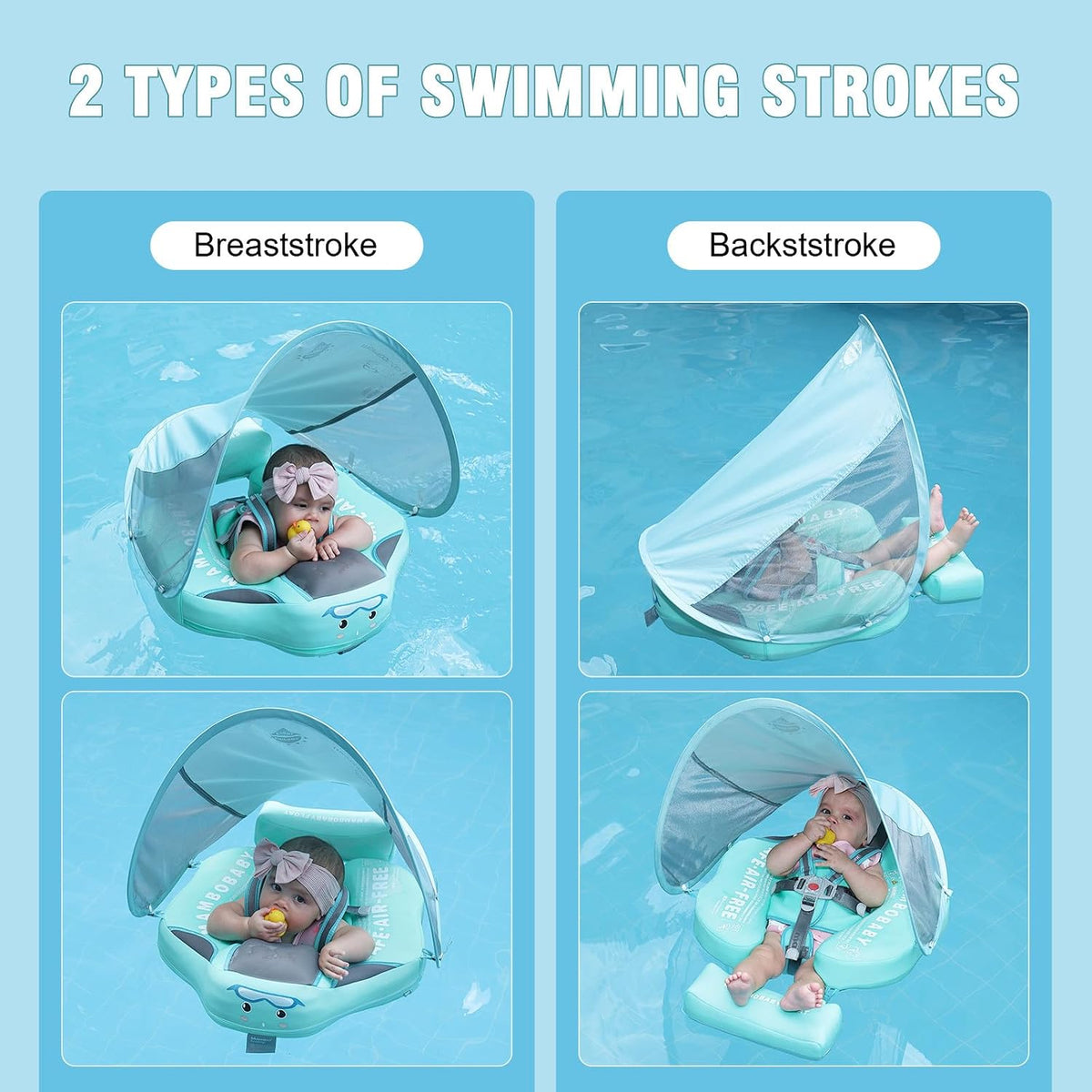Baby Floats for Pool with Canopy Removable Sun Protection Canopy - Classic green with tail - image 4