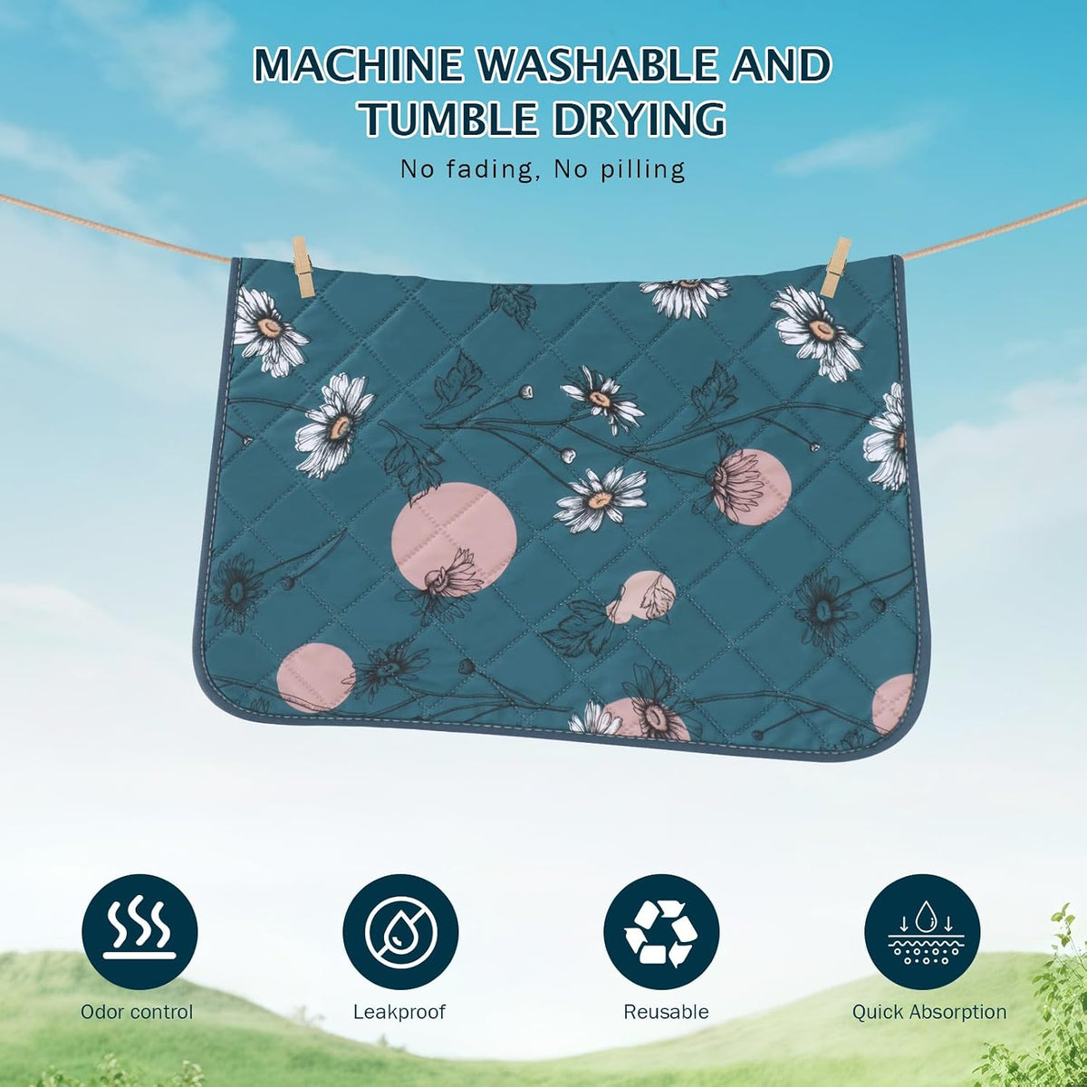 IEUUMLER Washable Pee Pads for Dogs - Navy Blue Daisy / 48"X30"-2pcs - image 2
