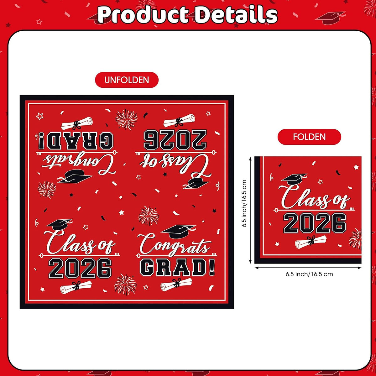 PERFQU Class of 2026 graduation napkins in blue and gold with cap and tassel design - view 15