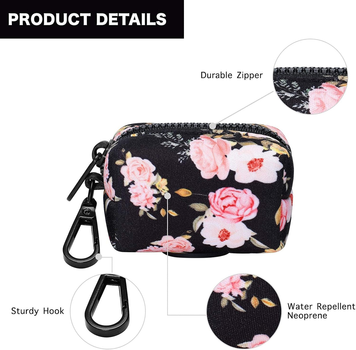 Petmolico Dog Poop Bag Holder Dispenser 2 Pack, Pink Rose – Essentials for Dogs - Black with Pink Rose - image 3