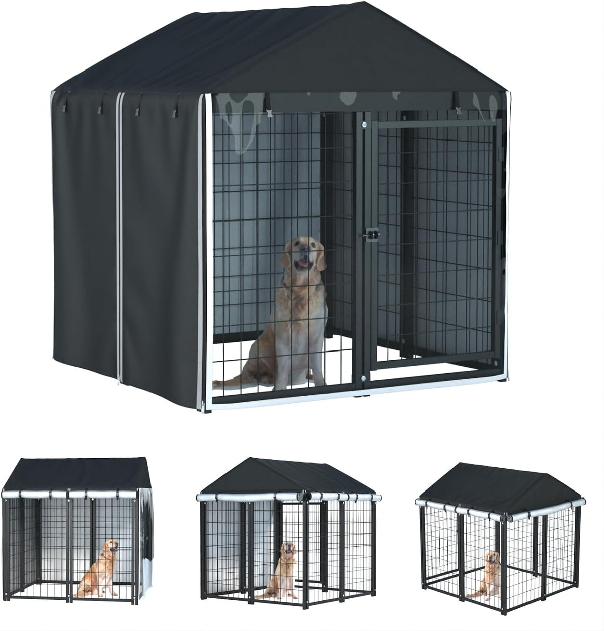 Outdoor Dog Kennel Cover, 8.1'Dx4.1'Wx6H, Full Coverage Black – Essentials for Dogs - Black / 4.2'D x 4.2'W x 4.5'H