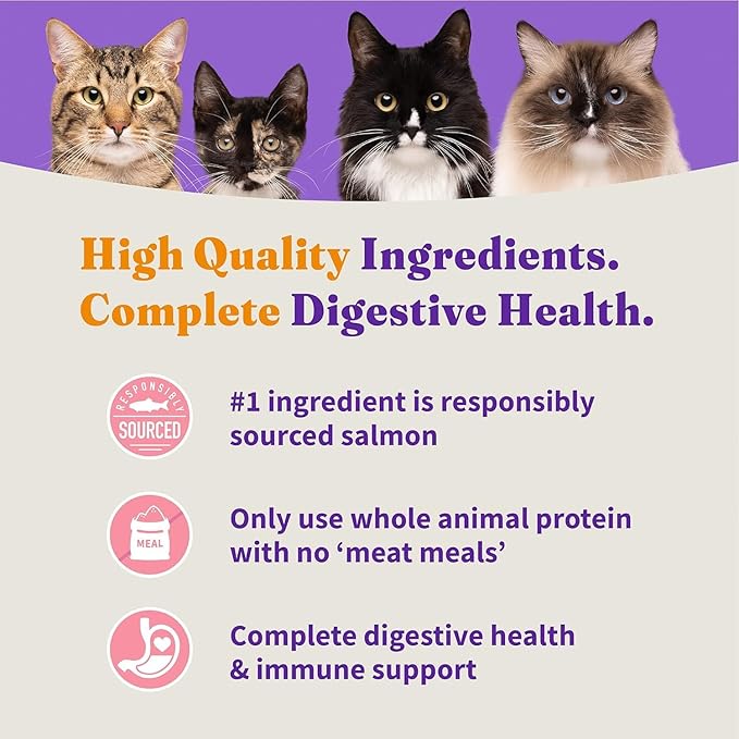 Halo Holistic Kitten Food, Wild Caught Salmon & Whitefish Recipe, Grain Free Dry Cat Food, Complete Digestive Health, 10 lb Bag