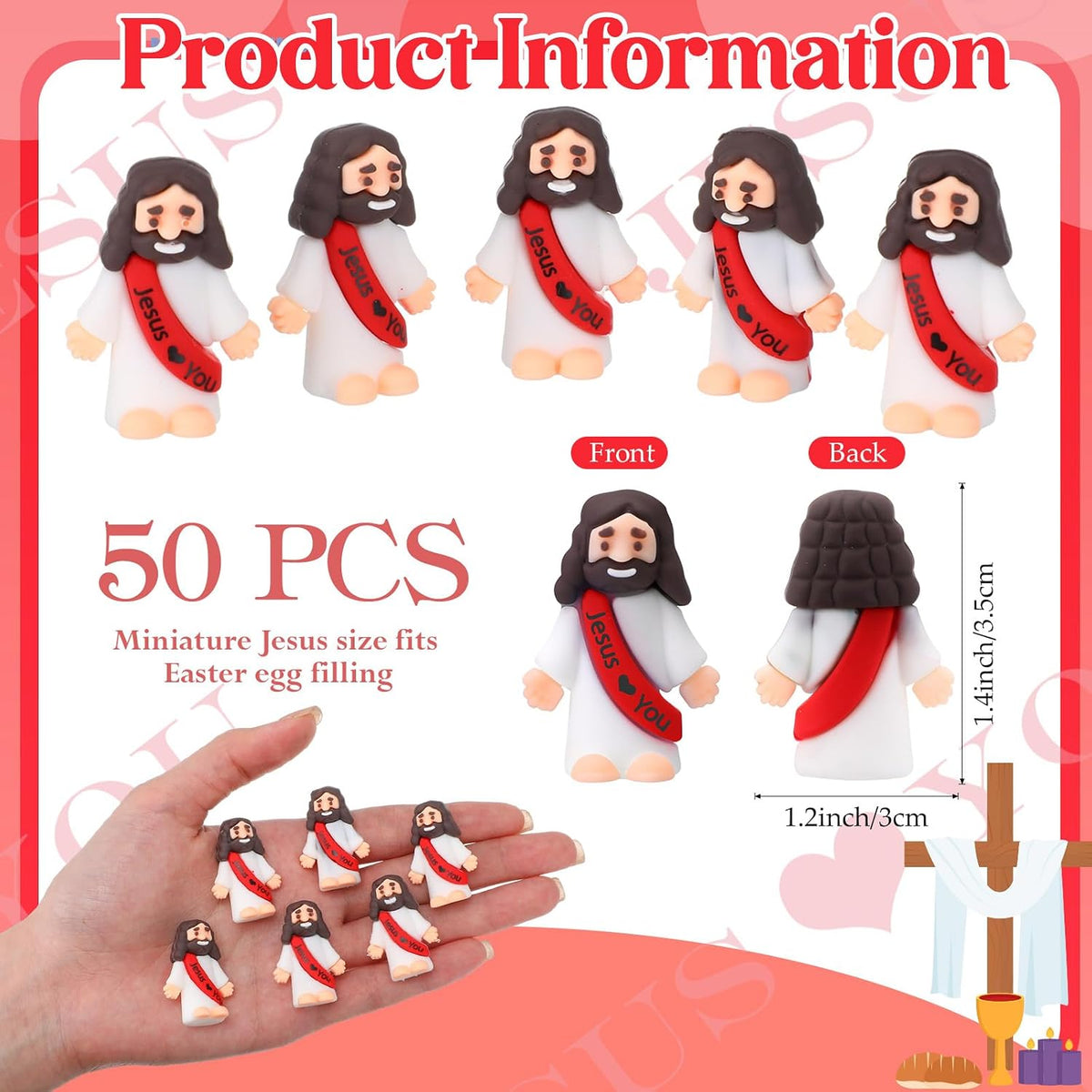 Bememo 50pcs Mini Jesus Loves You Religious Figures - Red - image 2