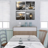 Yxbhhym-Canvas Zen Décor Black and White Beach Wall Art Ocean Poste Seascape Picture Print Sunset Scenery Painting Artwork for Living Room Wall Decor Bedroom Bathroom Wall Home Decorations Framed