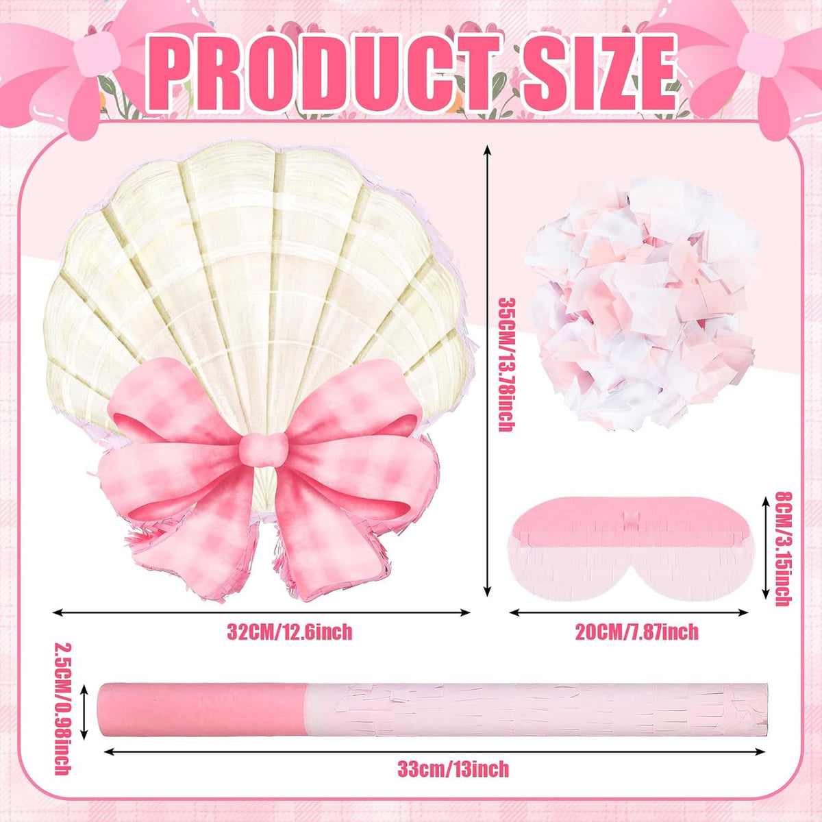 Feifeiya pink bow piñata with pink and white bat, eye masks and confetti - view 19