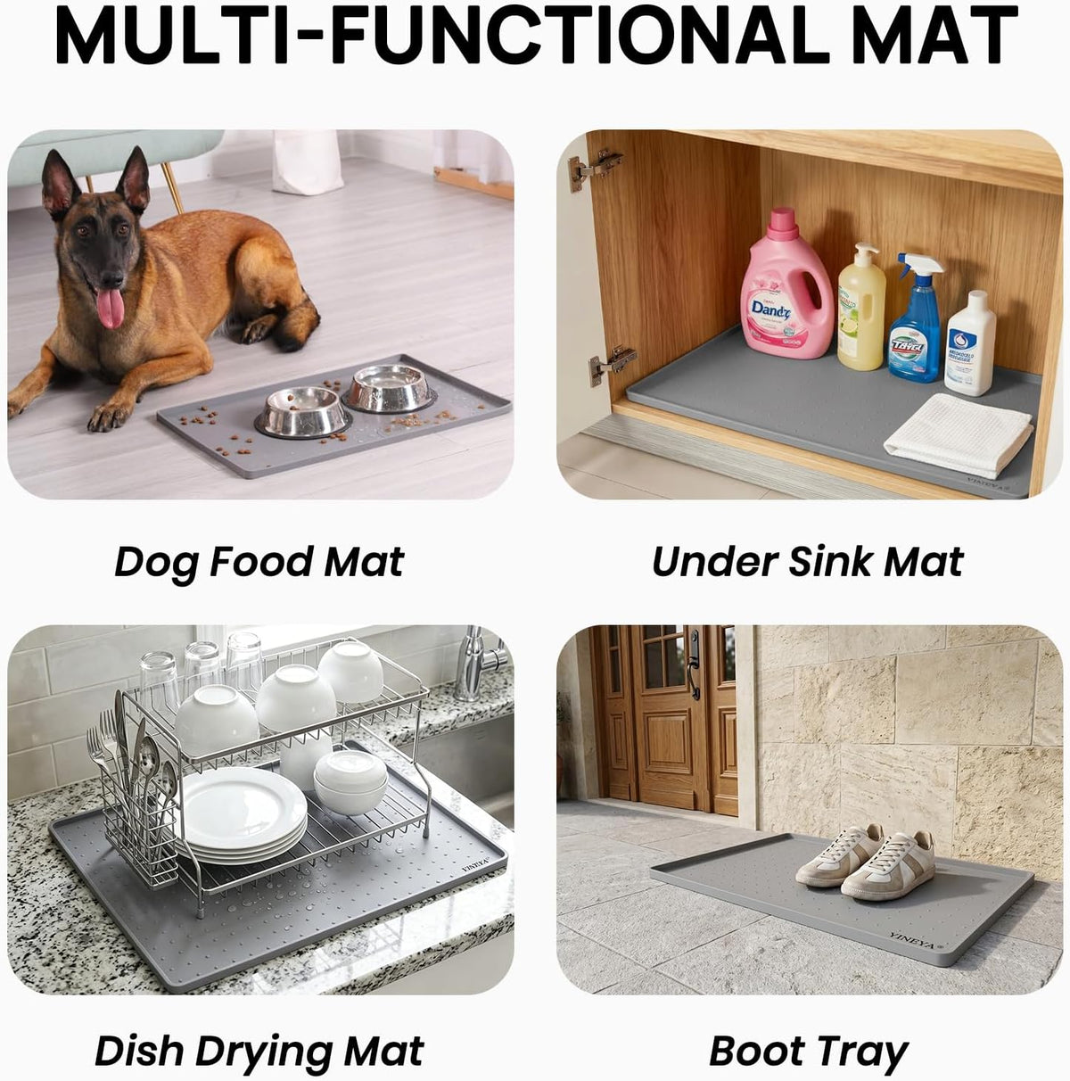 YINEYA 2 Pack Silicone Dog & Cat Food Mat Waterproof 18" x 12" - Gray / 24" x 16" - image 3