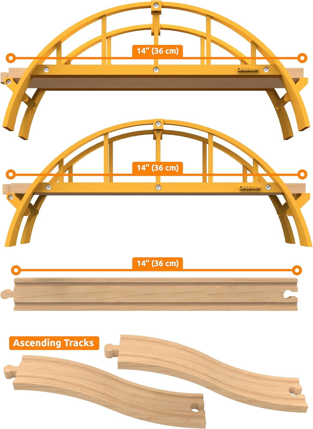 Orbrium double span wooden train track arch bridge, almost 5 feet long - view 3