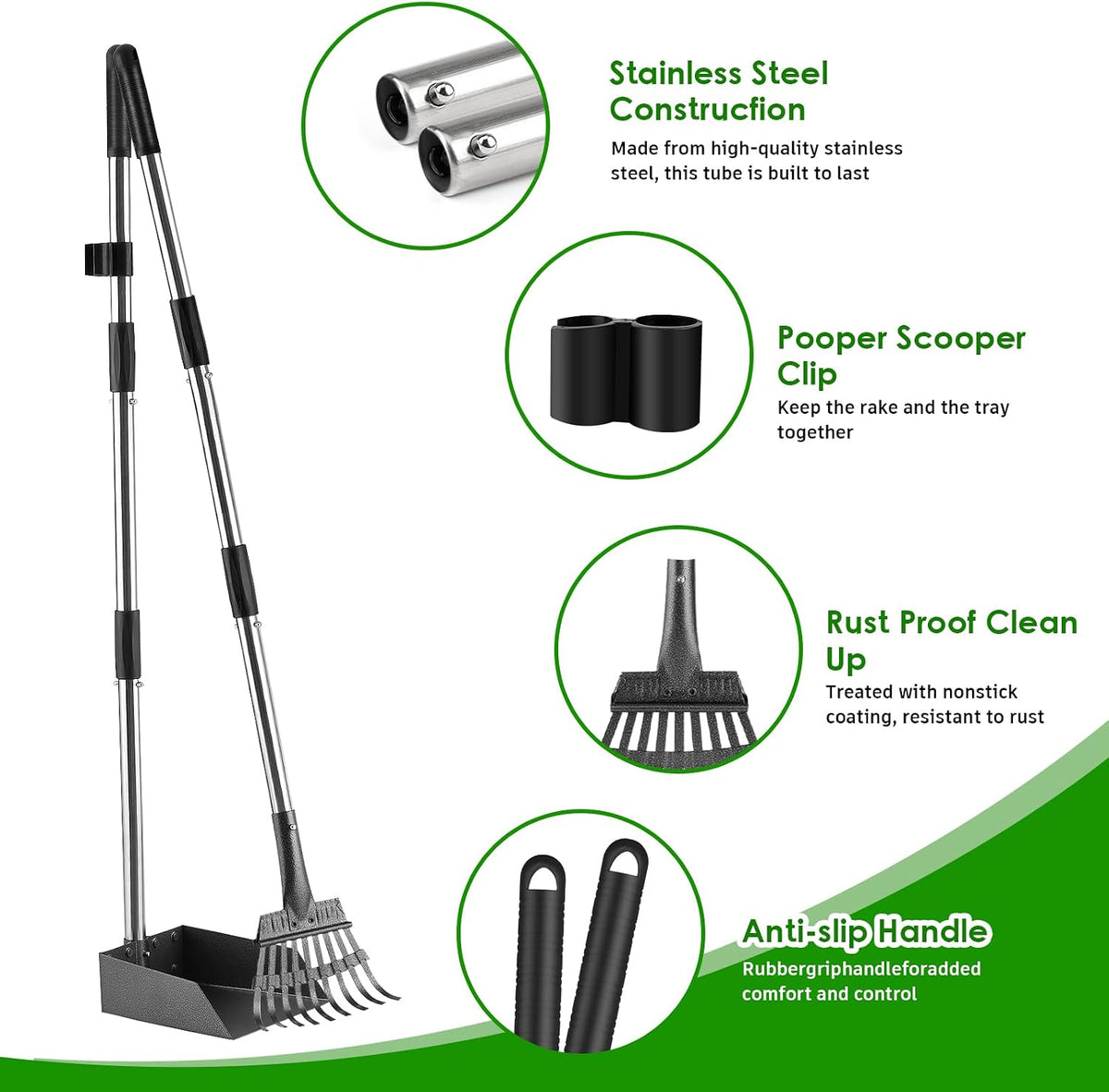 Pooper Scooper, Long Handle Dog Poop Scooper for Medium Small Dogs – Essentials for Dogs - Silver / Medium - image 2