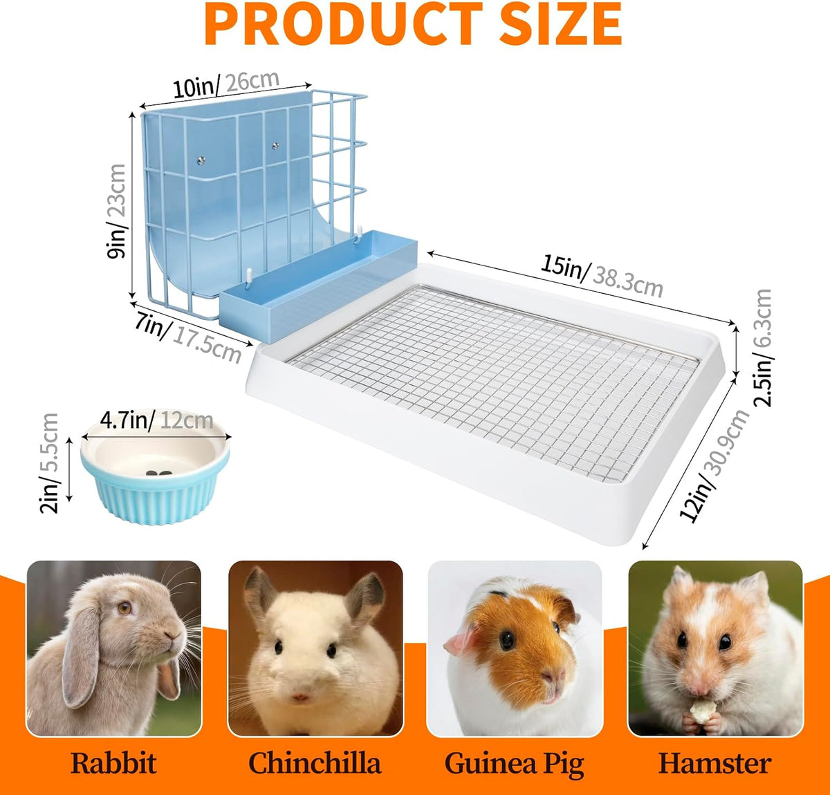 3 in 1 Guinea Pig Hay Feeder with Litter Box & Water Bowl - 10in set / Blue - image 4