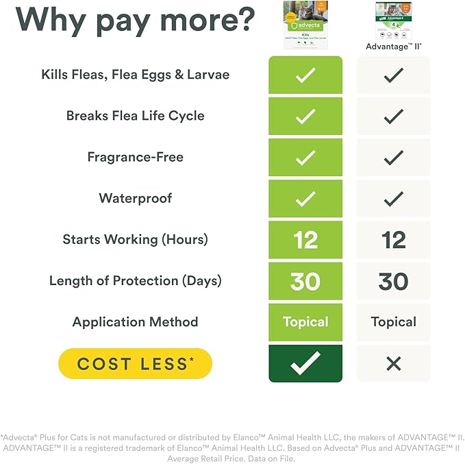 Plus Flea Prevention for Cats, Cat and Kitten Treatment & Control, Small and Large, Fast Acting Waterproof Topical Drops, 2 Month Supply