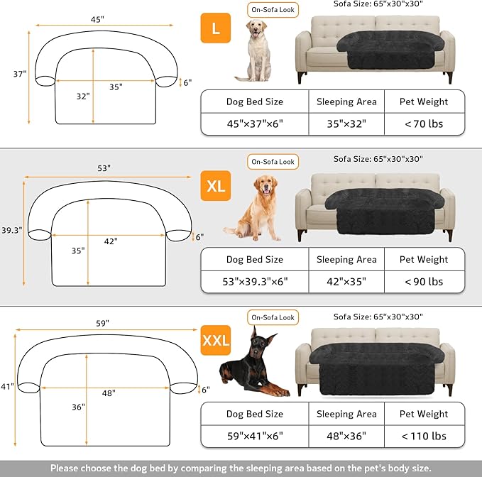Calming Dog Bed Fluffy Plush Dog Mat for Furniture Protector with Removable Washable Cover for Large Medium Small Dogs and Cats (Extra Large(53x39.3x6), Dark Grey)