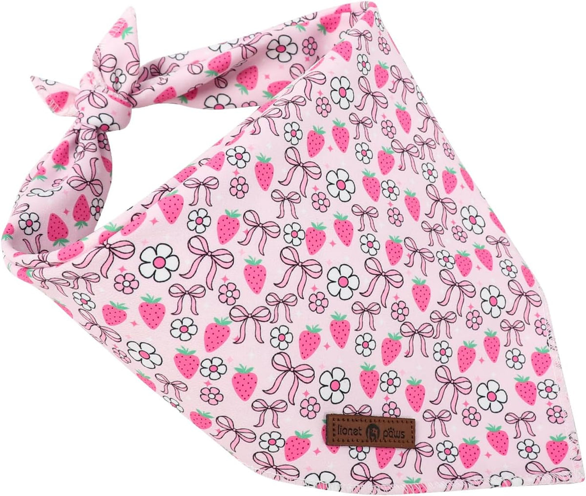 Lionet Paws Spring Daisy Dog Bandana Washable Cotton Handkerchief - Strawberry Bow / Small (Pack of 1) - image 2