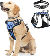 WINSEE Dog/Pet Harnesses No Pull with Dog Collar - Large / Blue Camo