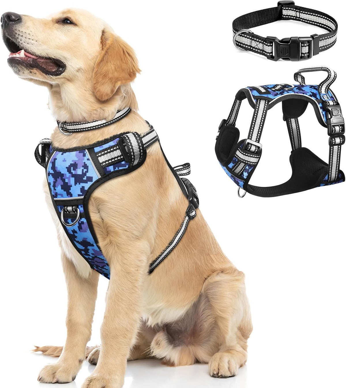 WINSEE Dog/Pet Harnesses No Pull with Dog Collar - Large / Blue Camo