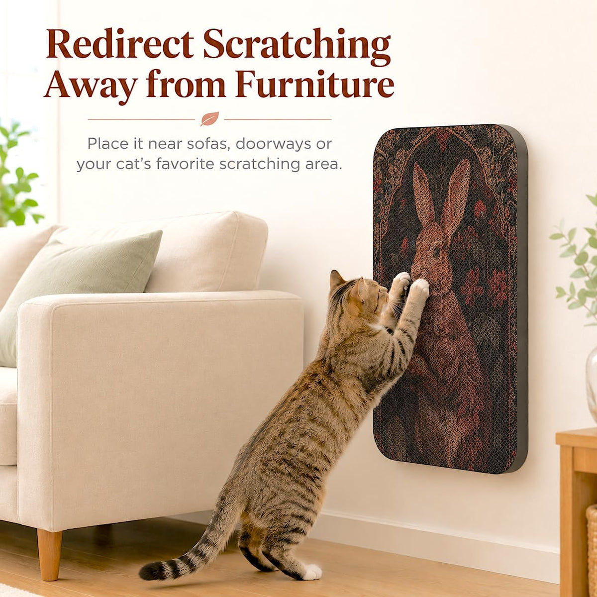 Cat Wall Scratcher, Art Cat Scratching Board for Indoor Cats – Essentials for Cats - Butterfly & Rabbit - image 3