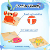 8pcs Wooden Puzzles for Toddlers 1-3, Toddler Puzzles Ages 2-4 – Fun for Kids & Family - Marine Animals - image 4