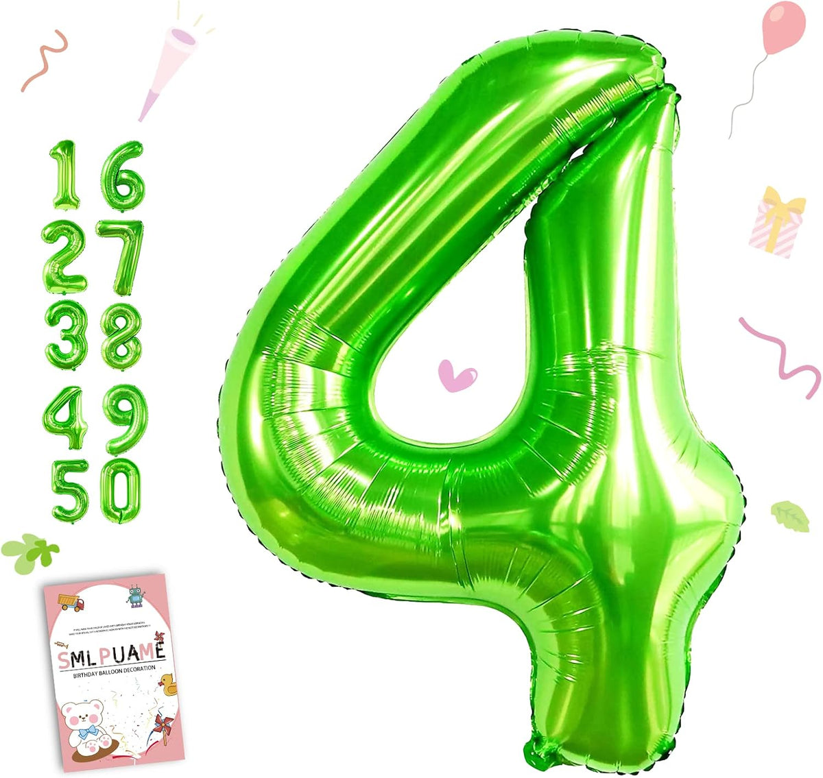 40 Inch Gold Number 1 Balloon - Green Balloon / 40 Inch Number 4