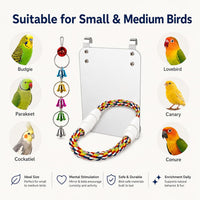 7" Bird Mirror with Rope Perch Bird Toys Swing - 7 inch - image 4