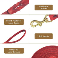 Guiding Star Leather Dog Leash 6ft x 3/4 inch Heavy Duty Training - Red / 6ft x 3/4 inch - image 3