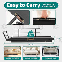 Dog Ramp for Bed, Adjustable Pet Ramps for Dog to Get on Bed, Non-Slip Rubber Surface - Folding Wooden Dog Ramp for Small/Large/Old Dogs, Adjustable up to 27.5 inch High Beds, Safety Railings