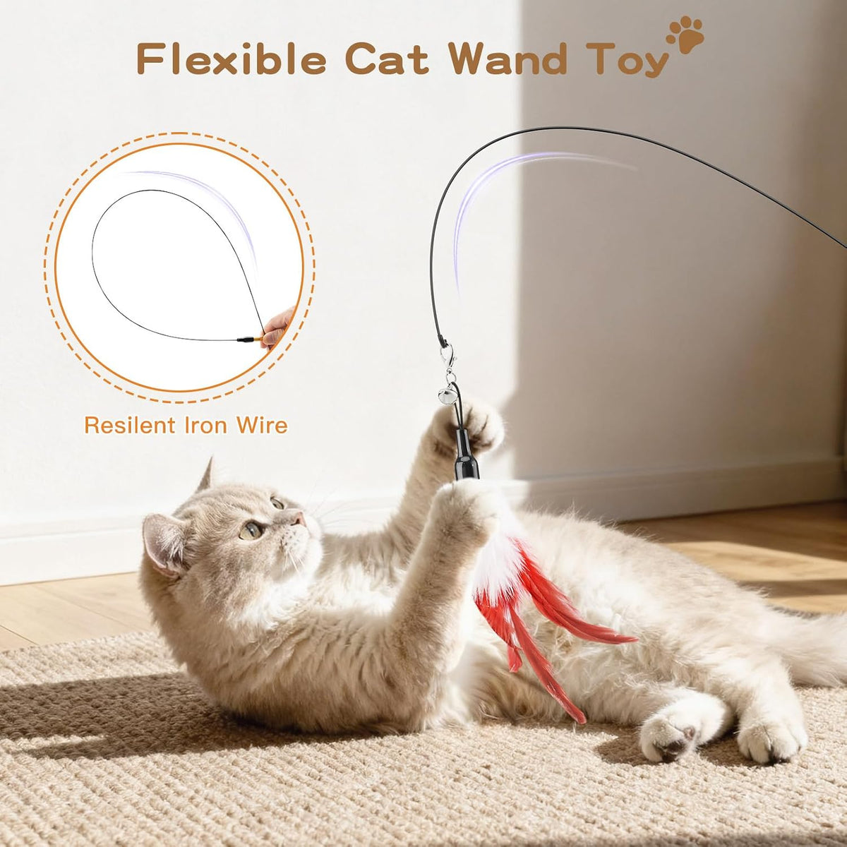 Pawaboo Cat Feather Wand Interactive Toy - Z-Multi-Color Feather Blend-6 Pack - image 3