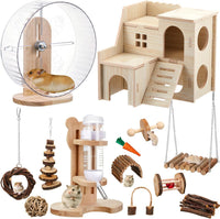 18 Pcs Hamster Cage Accessories Set with Hamster Wheel Maze House – Essentials for Small Pets - Mixed Play Style