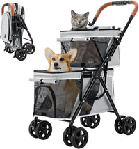Double Pet Stroller for 2 Dogs & Cats, Double-Decker, Blue – Essentials for Dogs - Gray