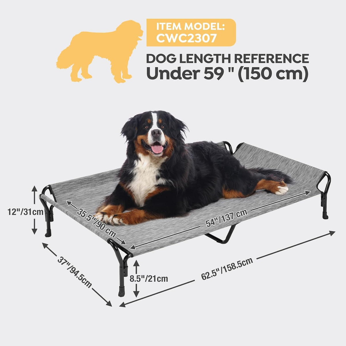 Veehoo Cooling Elevated Dog Bed - Black Silver / 62.5"L x 37.0"W x 12.0"Th - image 3