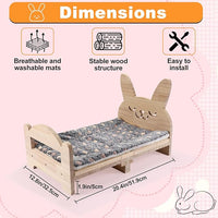 Large Wooden Rabbit Bed - Easy Assemble 20.4"x12.8" Pet Bed with Support Structure & Removable Cushion for Rabbits, Guinea Pigs, Kittens & Small Animals - Cozy Sleeping Habitat