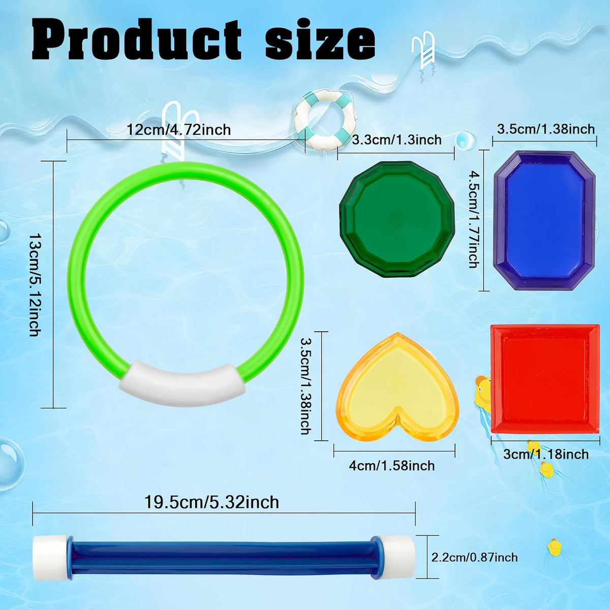 Leislam 16 piece pool diving toys with dive rings, dive sticks, dive gems and storage bag - view 11
