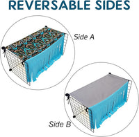 RIOUSSI Guinea Pig Hideout Hideaway Corner Fleece Toys Cage Accessories with Reversible Sides, Geo/Gray+Blue, 27"x14"x14"