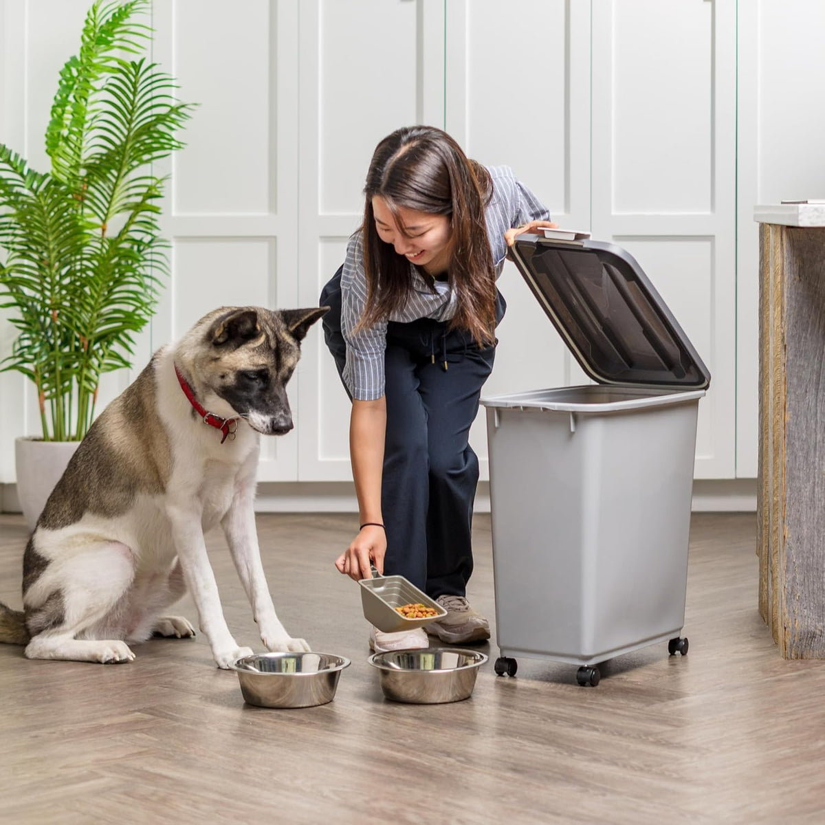 IRIS USA Airtight Pet Food Storage Rolling Container - 40 lbs / Gray/Dark Gray - image 2