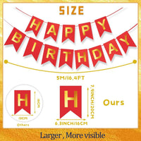 Happy Birthday Banner,Pre-Strung Black and Gold Party Decorations，16ft Pre-Strung Hanging Sign - red - image 3