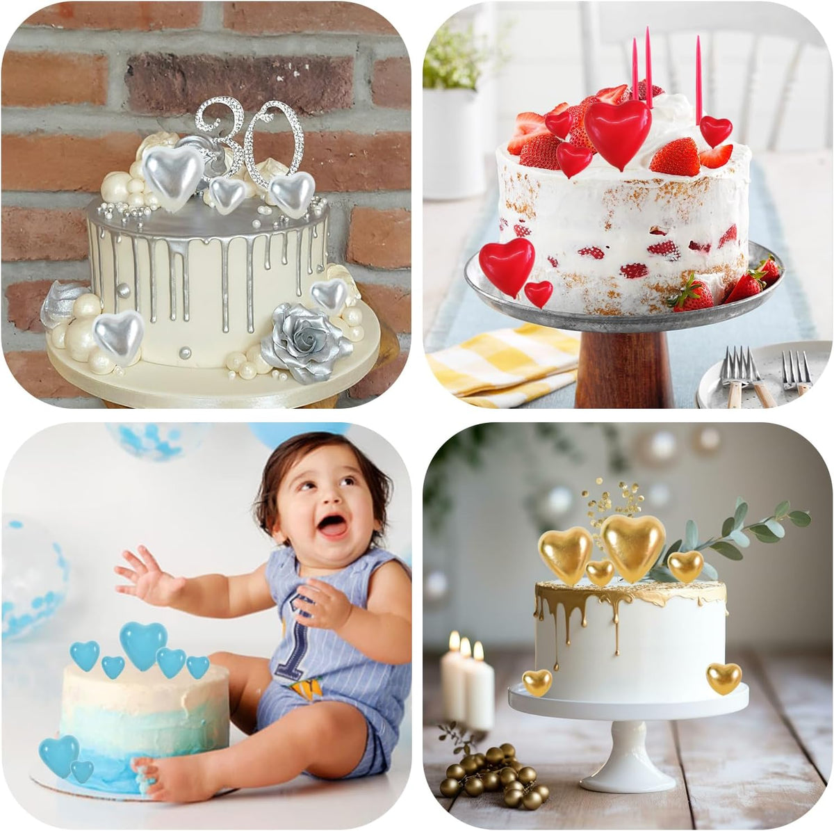 BEISHIDA 20 PCS Gold Mini Ball Cake Toppers Foam Cake Balls - Heart-gold - image 3