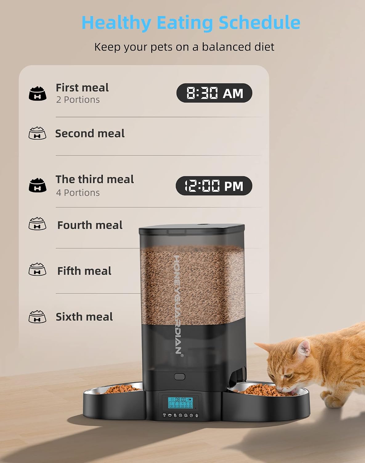HoneyGuaridan Automatic Cat Feeder for 2 Cats - 5L - image 2