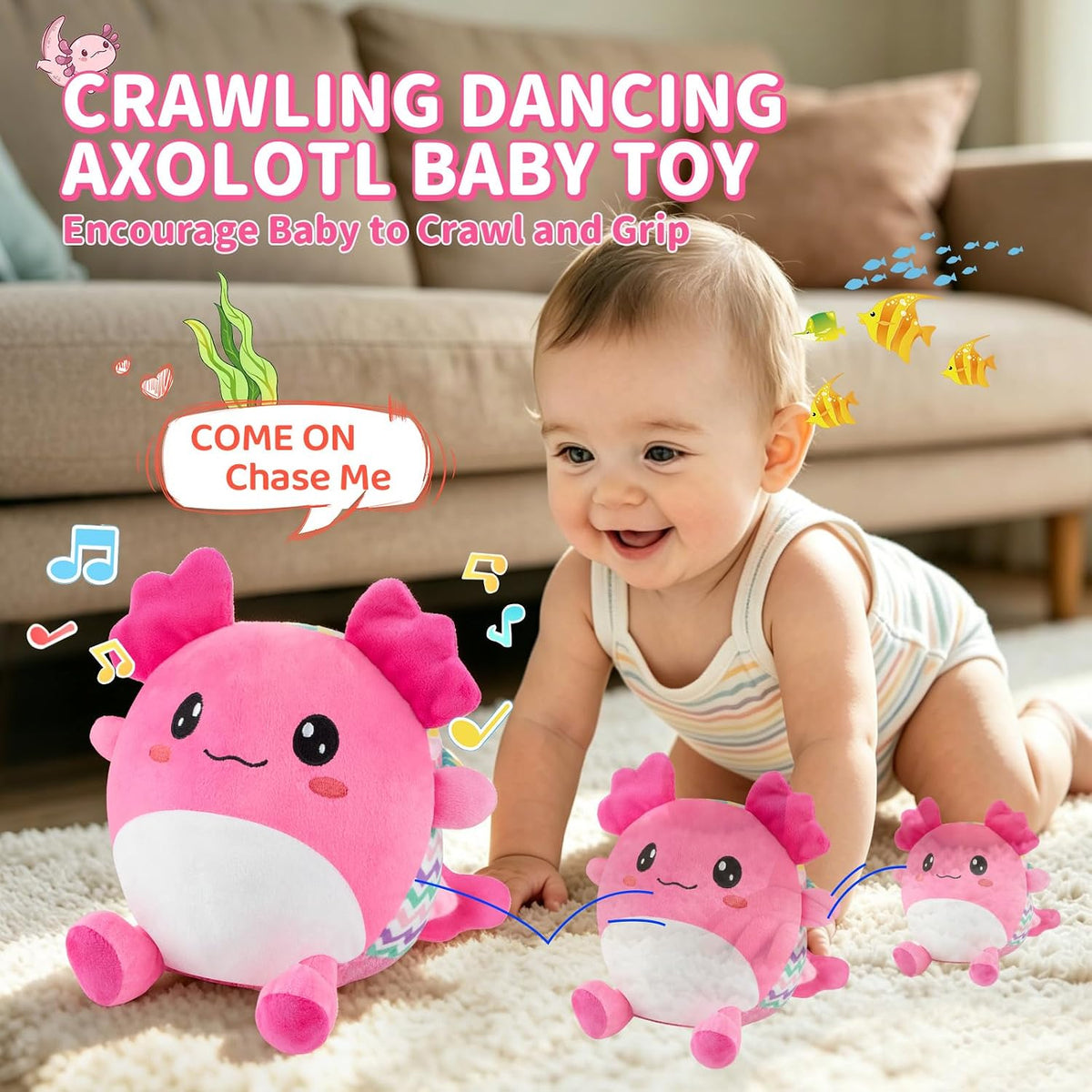 Musical Crawling Crab Baby Toy - Axolotl-pink - image 2