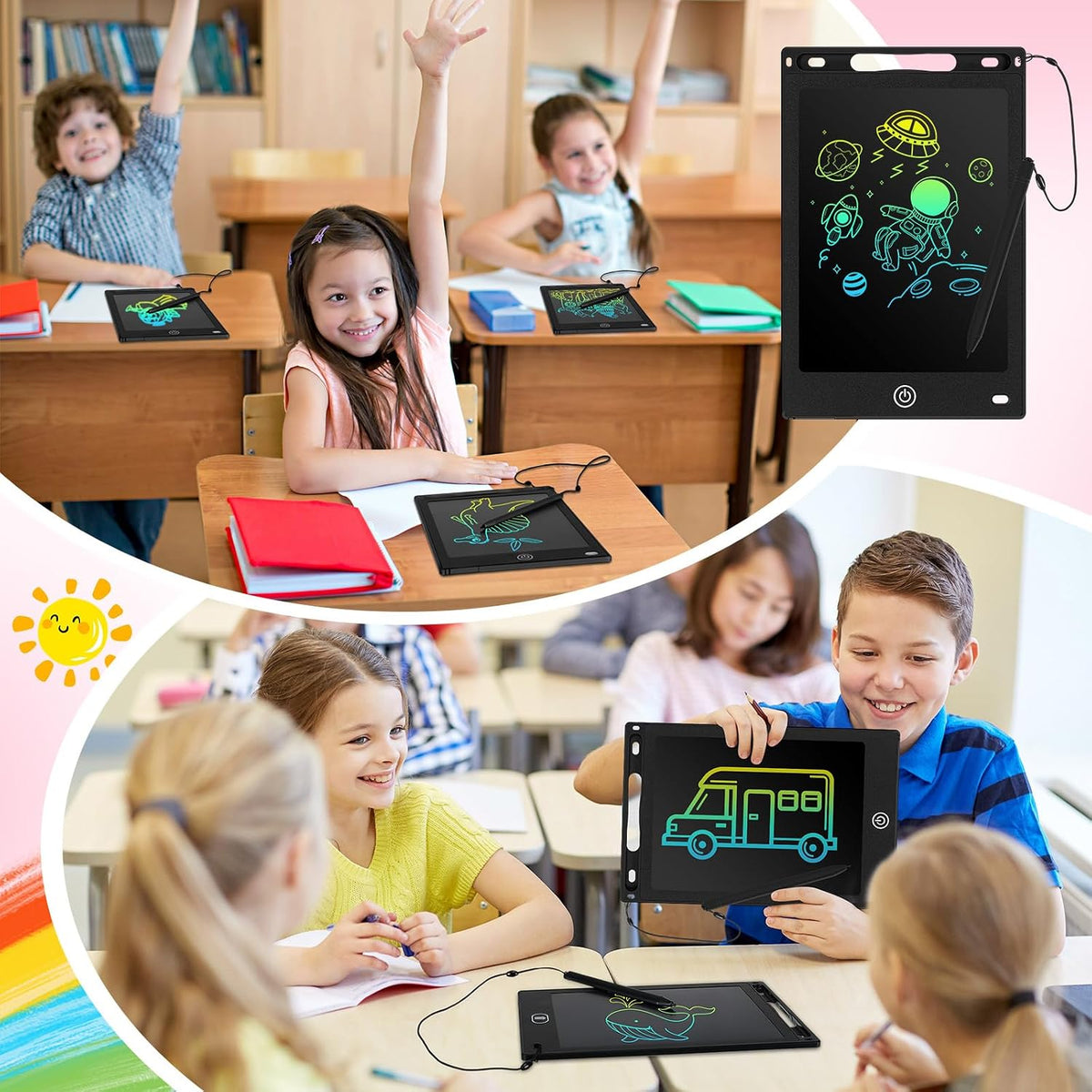 Zonon 4 Pcs LCD Writing Tablet for Kid, Red, Green, Pink - Black - image 4