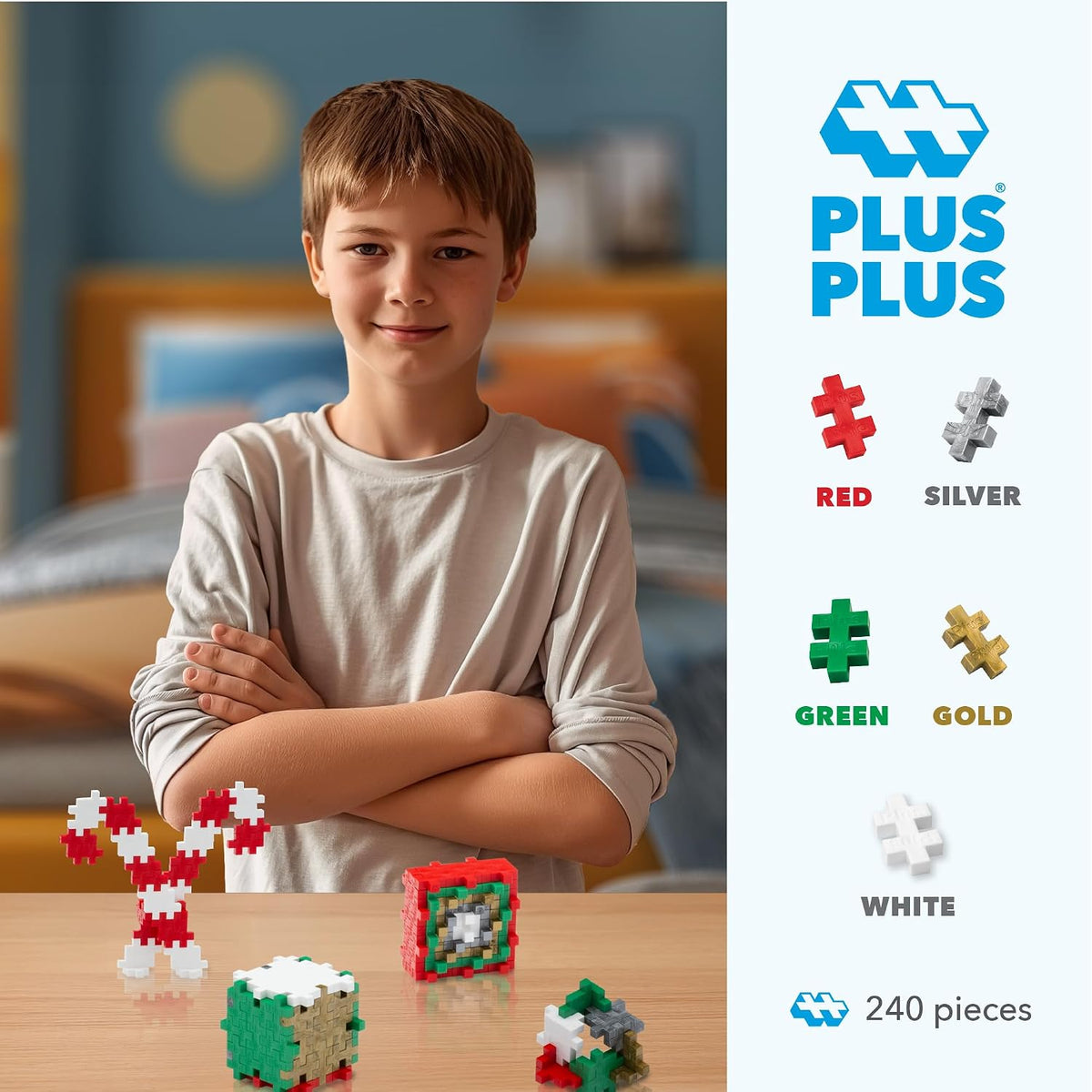 PLUS 240 Piece Glow in the Dark Mix, Mini Waffle Blocks - Holiday Mix Play Tube - image 2