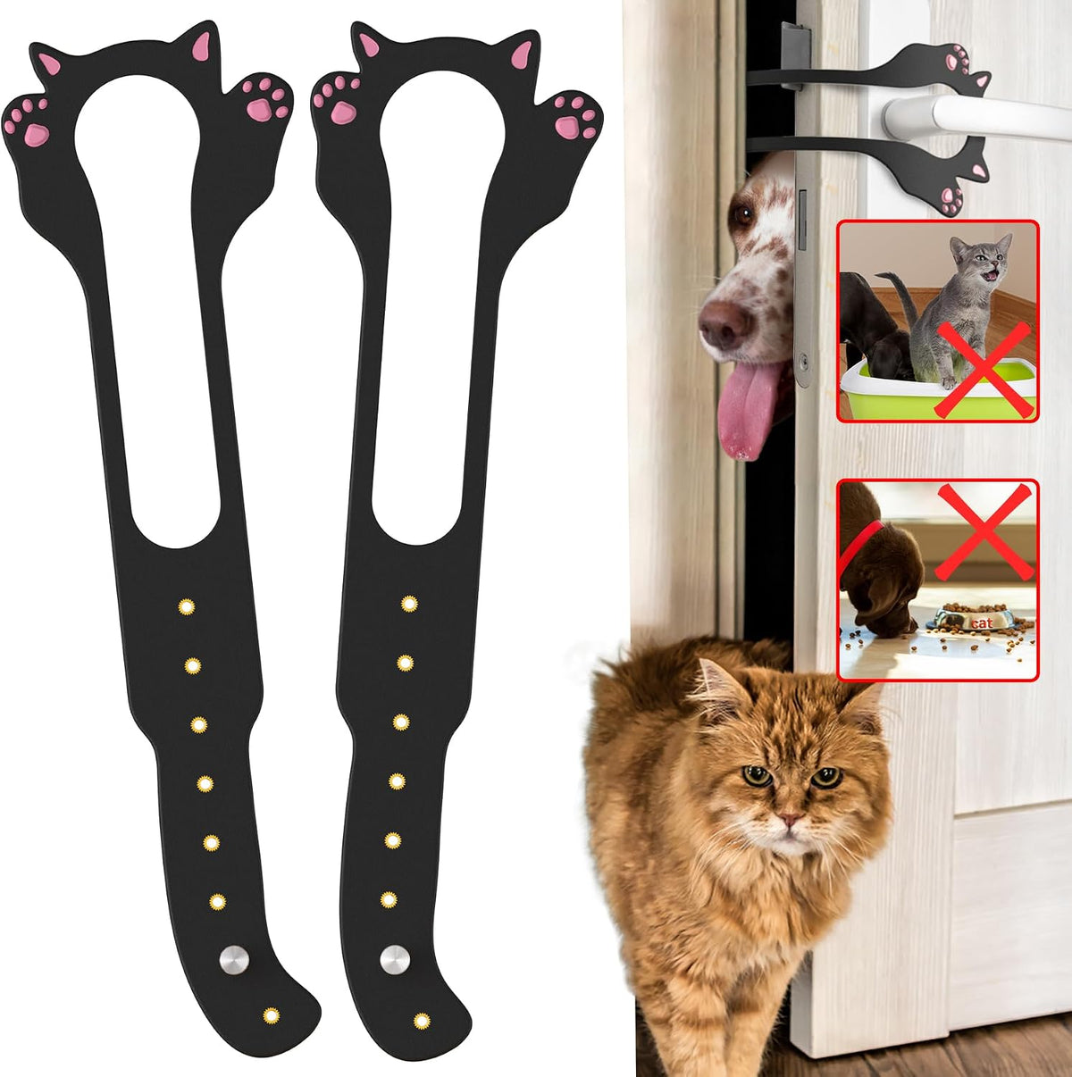 Cat Door Latch Holder, 8 Adjustable Sizes Flexible Cat Door Stopper – Essentials for Cats - 2*black