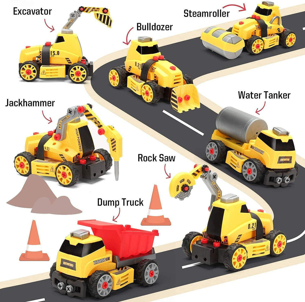 MOBIUS 7-in-1 Take-Apart Construction Truck Set with Drill - 7 in 1 Construction Playset With Accessories - image 3
