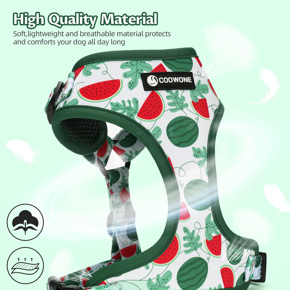 Dog Harness and Leash Set, Adjustable Dog Harness, Dog Leash - Green Watermelon / M(Chest 15.7 - 22.1", Neck 12 - 15") - image 2