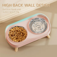Elevated Cat Bowl, Raised Cat Food and Water Bowl Set for Indoor Cats, Splash Proof with 2 - Cat Bowls-Pink - image 2