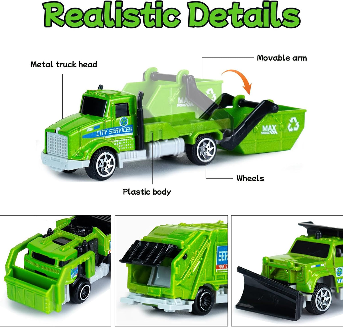 Tcvents 6-piece set of yellow diecast mini construction trucks including excavator and dump truck - view 7
