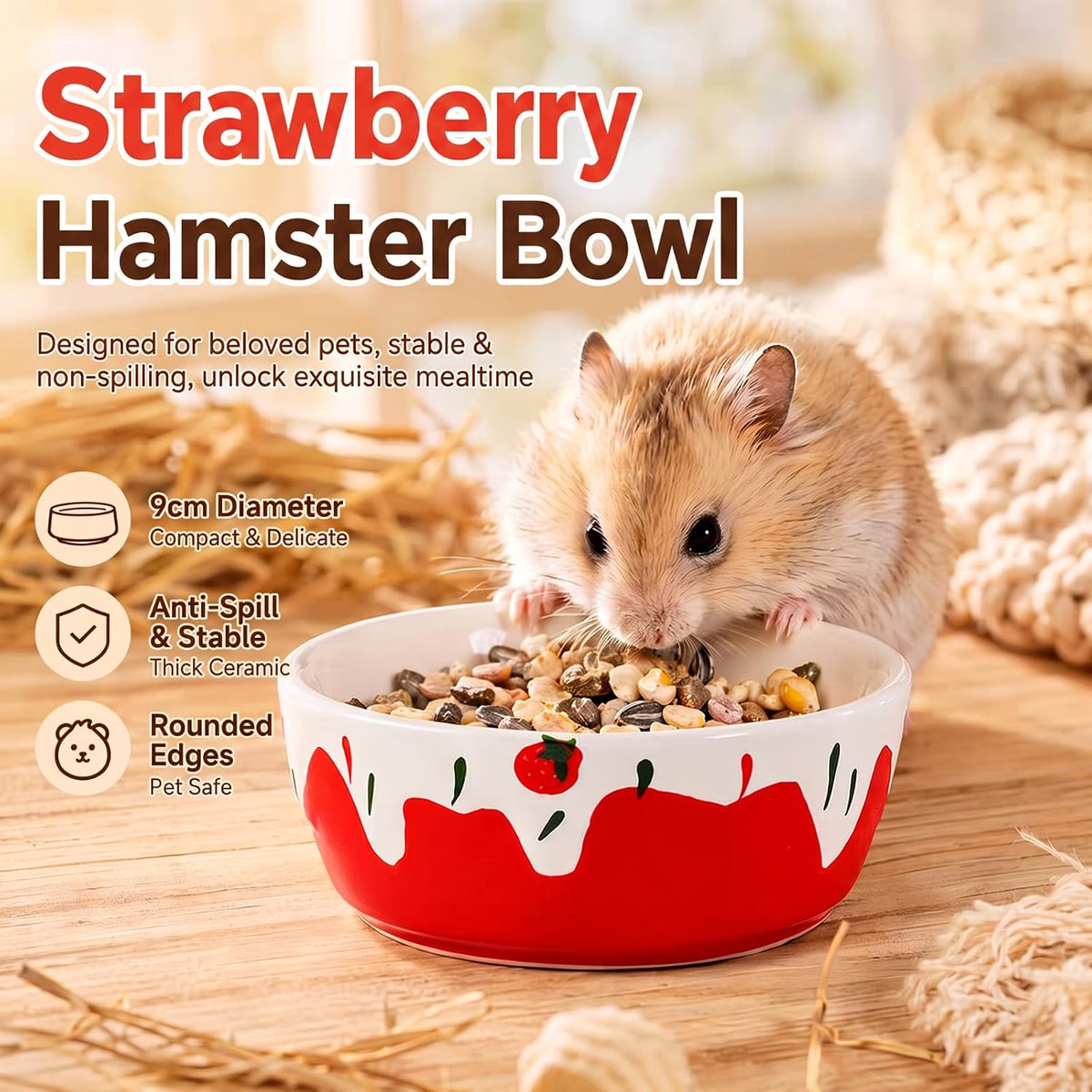 2 Pack Ceramic Guinea Pig Food Bowl Hamster Food Bowls for Gerbil Rat – Essentials for Small Pets - Pink + Red - image 3
