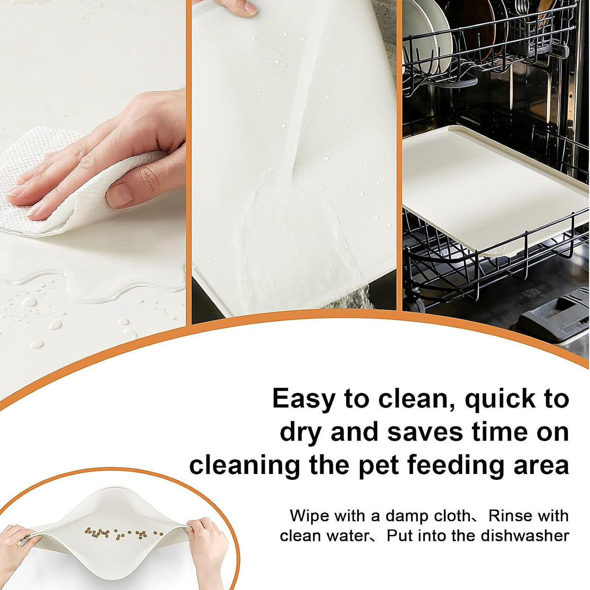 Large Pet Feeding Mat Spillproof Raised Edges Nonslip 24"x16" Beige – Essentials for Cats - Beige / 24"L x 16"W - image 2